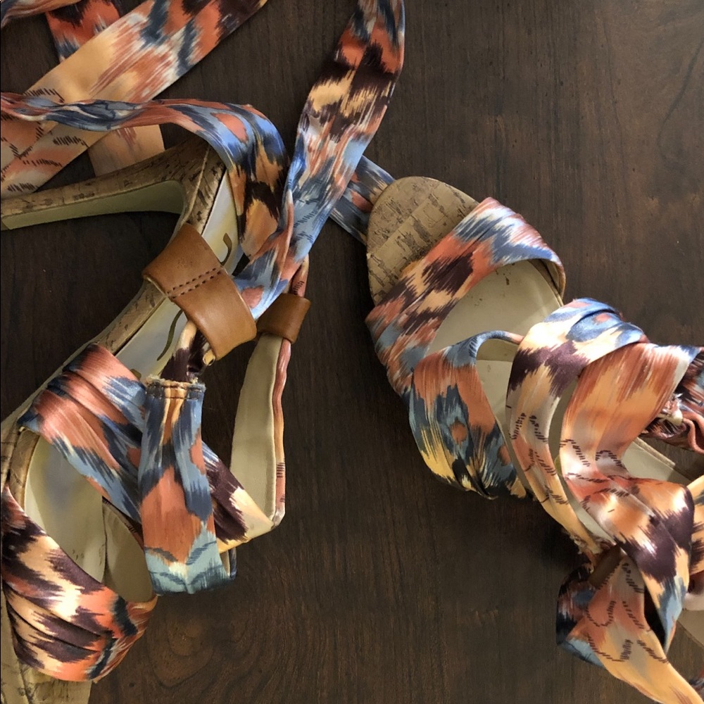 Multi colored High heels wrap shoes size 6.5